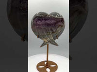 Amethyst Agate Heart Wings Carving with Stand #3
