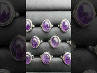 Natural Amethyst Adjustable Stainless Steel Ring – Oval Cabochon Gemstone Ring