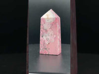 Rhodochrosite Four-Sided Tower #6 – Rose Pink, Cream & Black Matrix Crystal Point